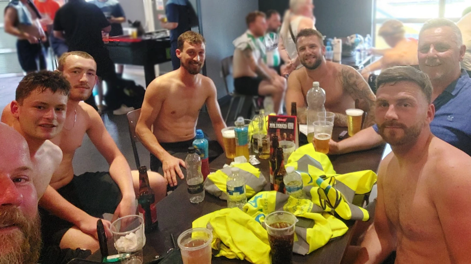 SC4 and other teams enjoy a well earned drink after the Charity Football Matches